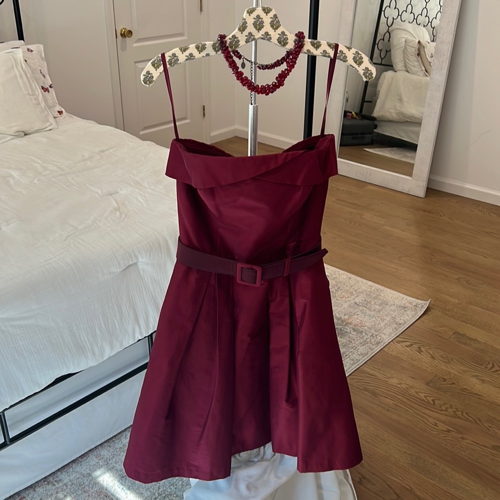 Crimson red strapless fit and flare cocktail dress.  Worn twice.  Size 6.